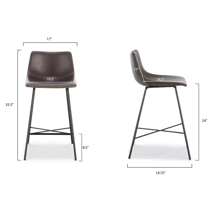 Poly & Bark Set of 3 24" High Paxton Counter Height Barstools Brown: Upholstered, Steel Frame, Modern Design