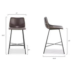 Poly & Bark Set of 3 24" High Paxton Counter Height Barstools Brown: Upholstered, Steel Frame, Modern Design