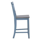 Set of 2 24.25" Romy X-Back Counter Height Barstools Blue Wood Finish/Dark Gray - Powell: Rustic Farmhouse, Armless Design, Wood Frame