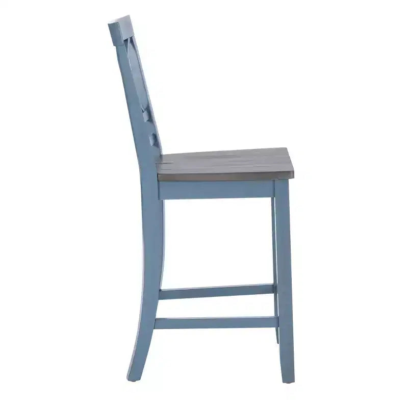 Set of 2 24.25" Romy X-Back Counter Height Barstools Blue Wood Finish/Dark Gray - Powell: Rustic Farmhouse, Armless Design, Wood Frame