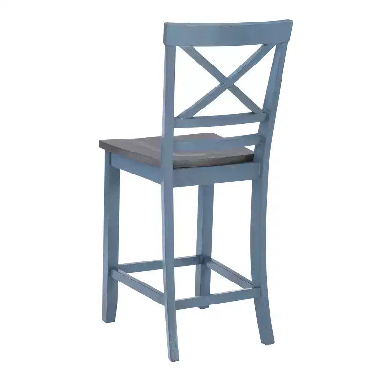 Set di 2 sgabelli da bar Romy X-Back da 24.25" ad altezza bancone, finitura legno blu/grigio scuro - Powell: Rustico Campagnolo, design senza braccioli, struttura in legno