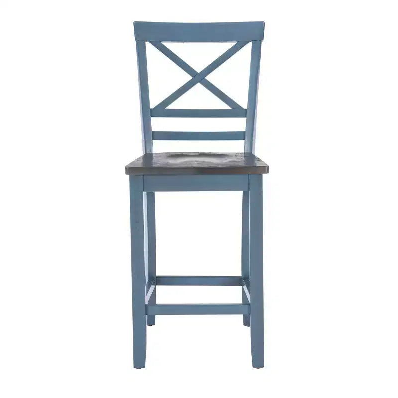 Set di 2 sgabelli da bar Romy X-Back da 24.25" ad altezza bancone, finitura legno blu/grigio scuro - Powell: Rustico Campagnolo, design senza braccioli, struttura in legno