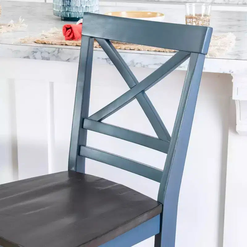 Set di 2 sgabelli da bar Romy X-Back da 24.25" ad altezza bancone, finitura legno blu/grigio scuro - Powell: Rustico Campagnolo, design senza braccioli, struttura in legno