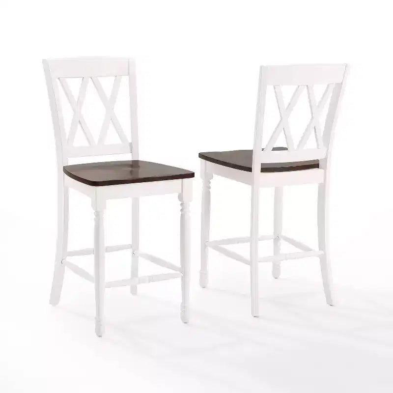 Set di 2 sgabelli da bar Shelby ad altezza bancone, bianco anticato - Crosley: struttura in legno di gomma, non imbottiti, design tradizionale
