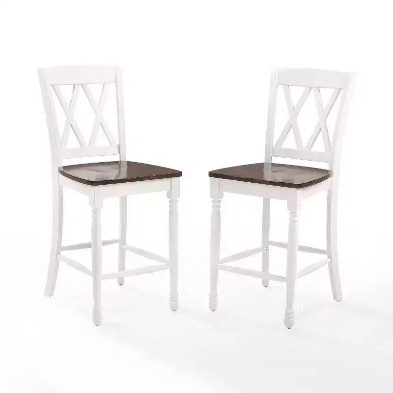 Set di 2 sgabelli da bar Shelby ad altezza bancone, bianco anticato - Crosley: struttura in legno di gomma, non imbottiti, design tradizionale