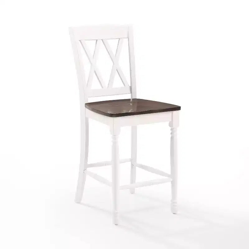 Set di 2 sgabelli da bar Shelby ad altezza bancone, bianco anticato - Crosley: struttura in legno di gomma, non imbottiti, design tradizionale