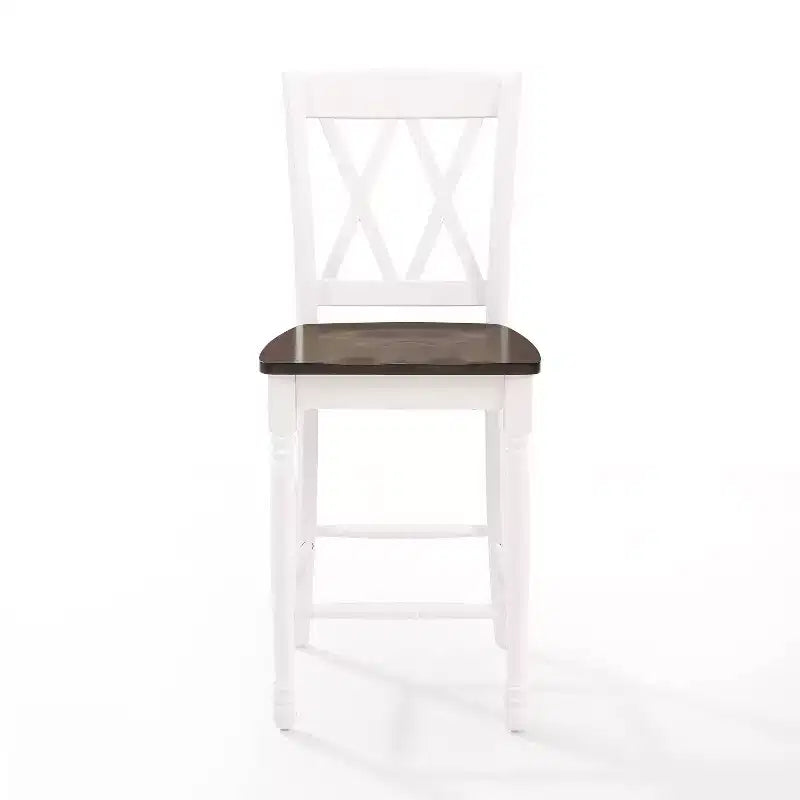 Set di 2 sgabelli da bar Shelby ad altezza bancone, bianco anticato - Crosley: struttura in legno di gomma, non imbottiti, design tradizionale