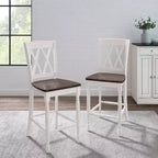 Set di 2 sgabelli da bar Shelby ad altezza bancone, bianco anticato - Crosley: struttura in legno di gomma, non imbottiti, design tradizionale