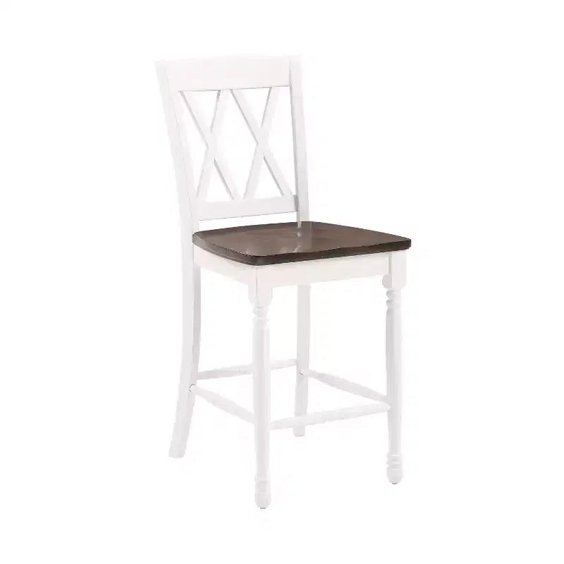 Set di 2 sgabelli da bar Shelby ad altezza bancone, bianco anticato - Crosley: struttura in legno di gomma, non imbottiti, design tradizionale