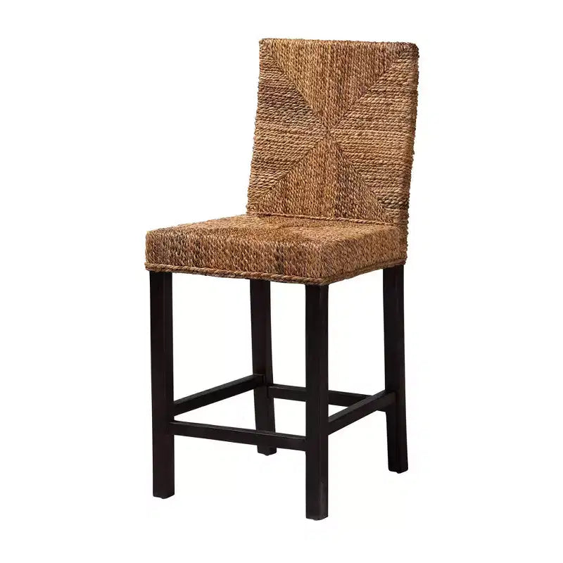 Laymi Mahogany Wood and Seagrass Counter Height Barstool Natural Brown/Dark Brown - Baxton Studio