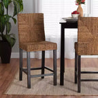 Laymi Mahogany Wood and Seagrass Counter Height Barstool Natural Brown/Dark Brown - Baxton Studio