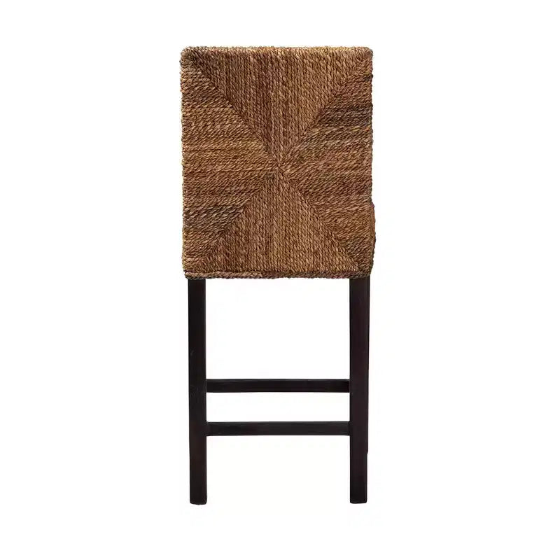 Laymi Mahogany Wood and Seagrass Counter Height Barstool Natural Brown/Dark Brown - Baxton Studio