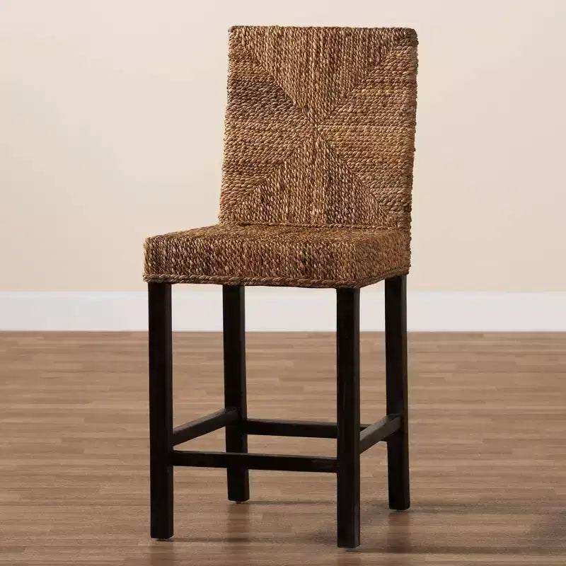 Laymi Mahogany Wood and Seagrass Counter Height Barstool Natural Brown/Dark Brown - Baxton Studio
