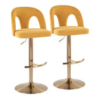 LumiSource Set of 2 Ava Adjustable Barstools Gold/Yellow Fabric