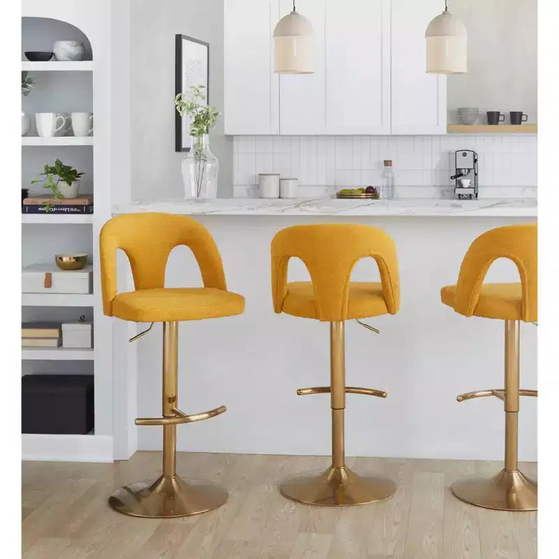 LumiSource Set di 2 Sgabelli da Bar Regolabili Ava Oro/Tessuto Giallo