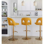 LumiSource Set di 2 Sgabelli da Bar Regolabili Ava Oro/Tessuto Giallo