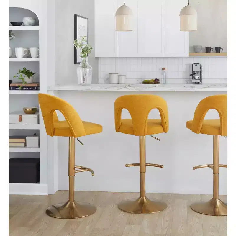 LumiSource Set di 2 Sgabelli da Bar Regolabili Ava Oro/Tessuto Giallo