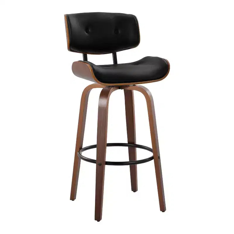 Set di 2 sgabelli da bar Lombardi Noce/Nero - LumiSource: altezza fissa, capitonné, seduta da 30,5", stile Mid-Century