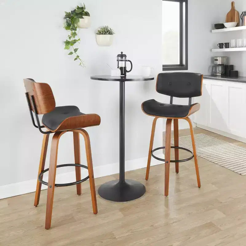 Set di 2 sgabelli da bar Lombardi Noce/Nero - LumiSource: altezza fissa, capitonné, seduta da 30,5", stile Mid-Century