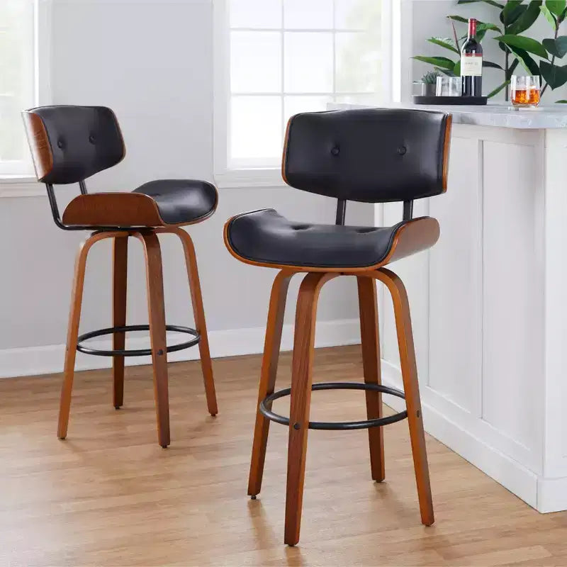 Set di 2 sgabelli da bar Lombardi Noce/Nero - LumiSource: altezza fissa, capitonné, seduta da 30,5", stile Mid-Century