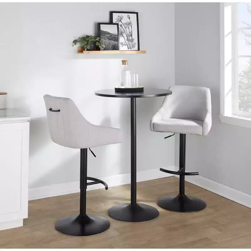 LumiSource Set of 2 Hannah Adjustable Barstools Black Metal/Gray Fabric