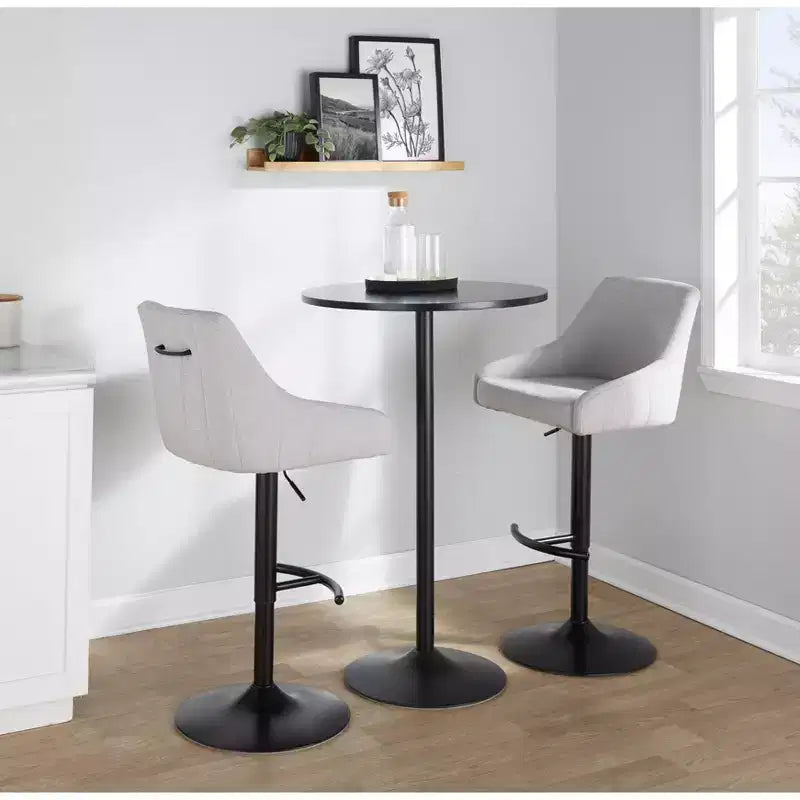LumiSource Set of 2 Hannah Adjustable Barstools Black Metal/Gray Fabric