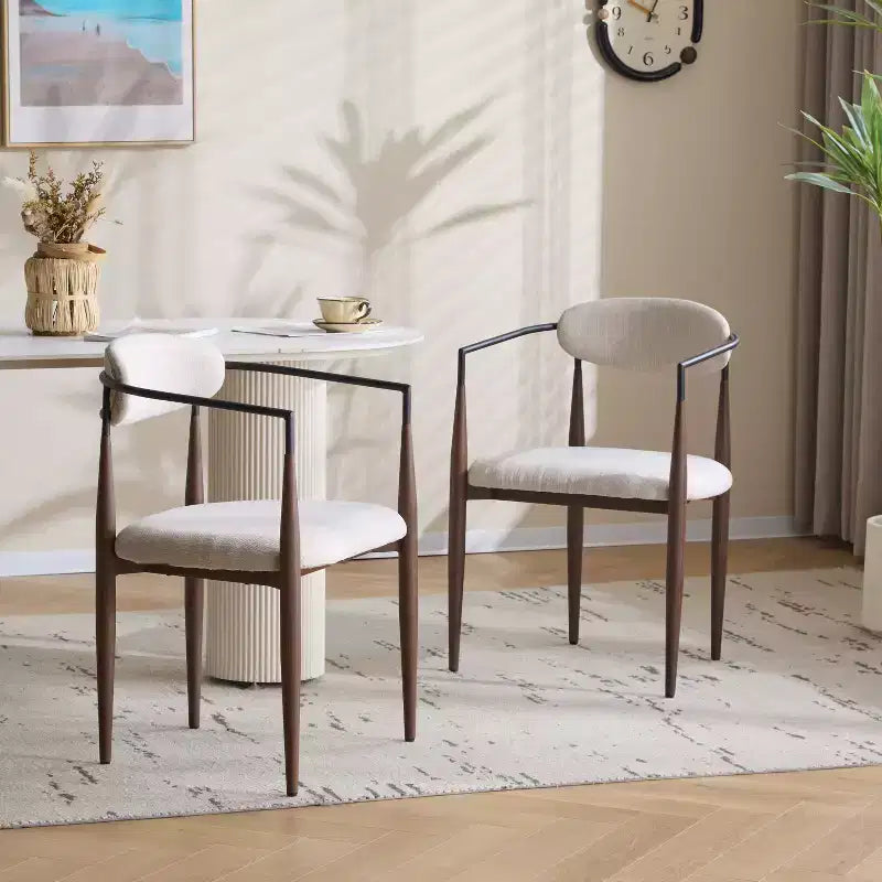Christopher Knight Home Set of 2 Eva Modern Upholstered Iron Dining Chairs with Curved Open Back Beige/Dark Brown