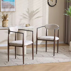 Christopher Knight Home Set of 2 Eva Modern Upholstered Iron Dining Chairs with Curved Open Back Beige/Dark Brown