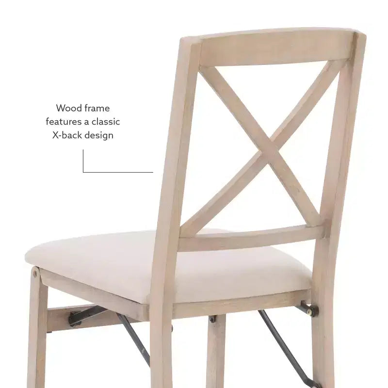 Set of 2 Triena X Back Solid Wood and Upholstered Seat Folding Chairs Gray Wash - Linon: Polyester, Foam-Filled, No Assembly Required