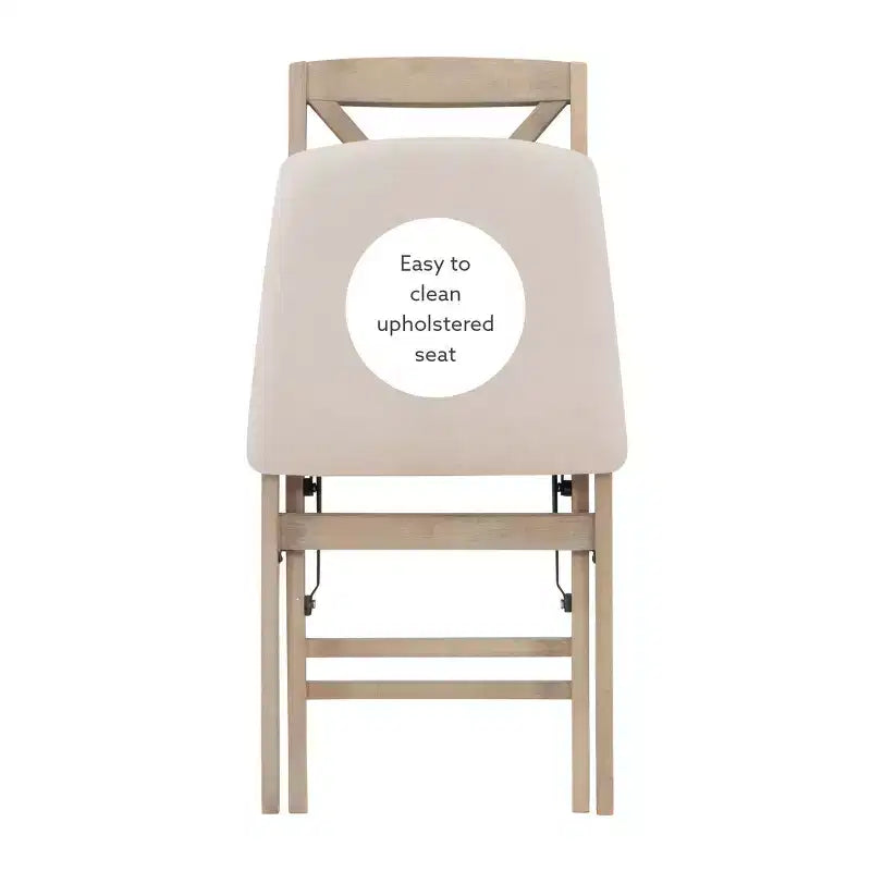 Set of 2 Triena X Back Solid Wood and Upholstered Seat Folding Chairs Gray Wash - Linon: Polyester, Foam-Filled, No Assembly Required