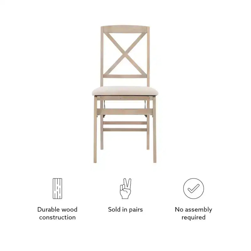 Set of 2 Triena X Back Solid Wood and Upholstered Seat Folding Chairs Gray Wash - Linon: Polyester, Foam-Filled, No Assembly Required