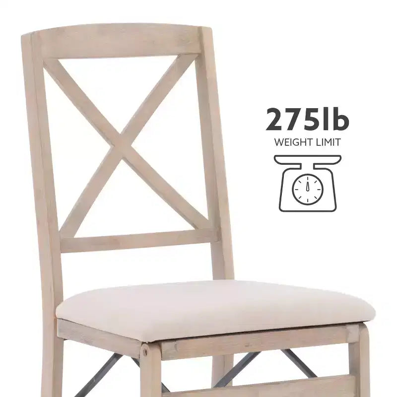Set of 2 Triena X Back Solid Wood and Upholstered Seat Folding Chairs Gray Wash - Linon: Polyester, Foam-Filled, No Assembly Required