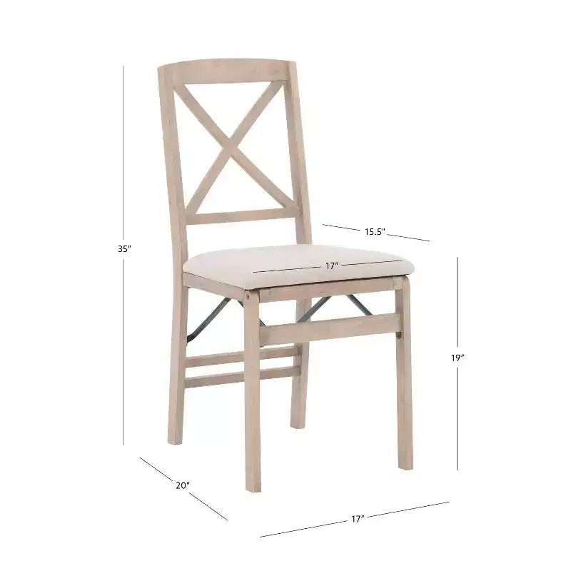 Set of 2 Triena X Back Solid Wood and Upholstered Seat Folding Chairs Gray Wash - Linon: Polyester, Foam-Filled, No Assembly Required