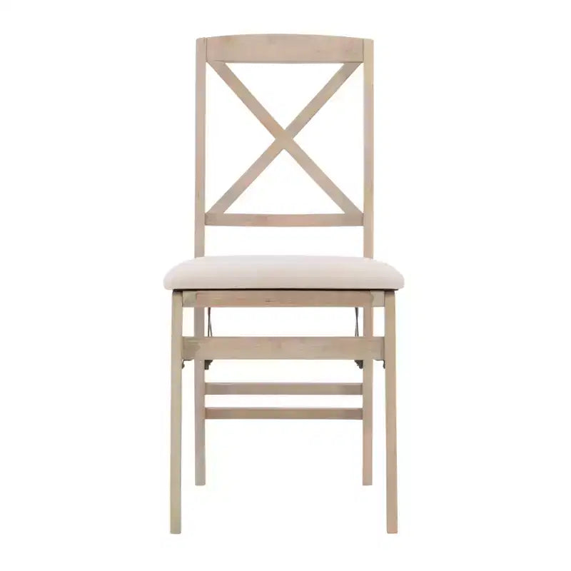 Set of 2 Triena X Back Solid Wood and Upholstered Seat Folding Chairs Gray Wash - Linon: Polyester, Foam-Filled, No Assembly Required