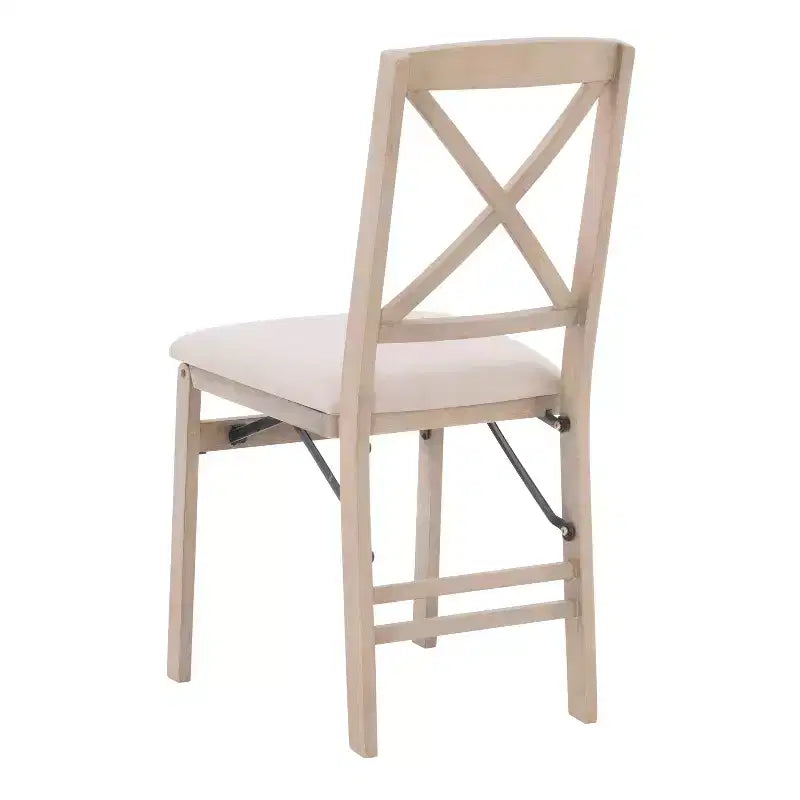 Set of 2 Triena X Back Solid Wood and Upholstered Seat Folding Chairs Gray Wash - Linon: Polyester, Foam-Filled, No Assembly Required