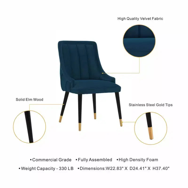 Sedia da pranzo moderna imbottita in velluto Eda blu notte - Manhattan Comfort