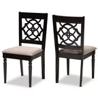 2pc Renaud Fabric Dining Chair Set with Cut-Out Back Design - Baxton Studio: Oak Wood, Foam Padding