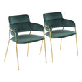 Set of 2 Napoli Contemporary Chairs Gold/Emerald Green Velvet - LumiSource: Chrome-Plated, Metal Legs, Floor Protectors