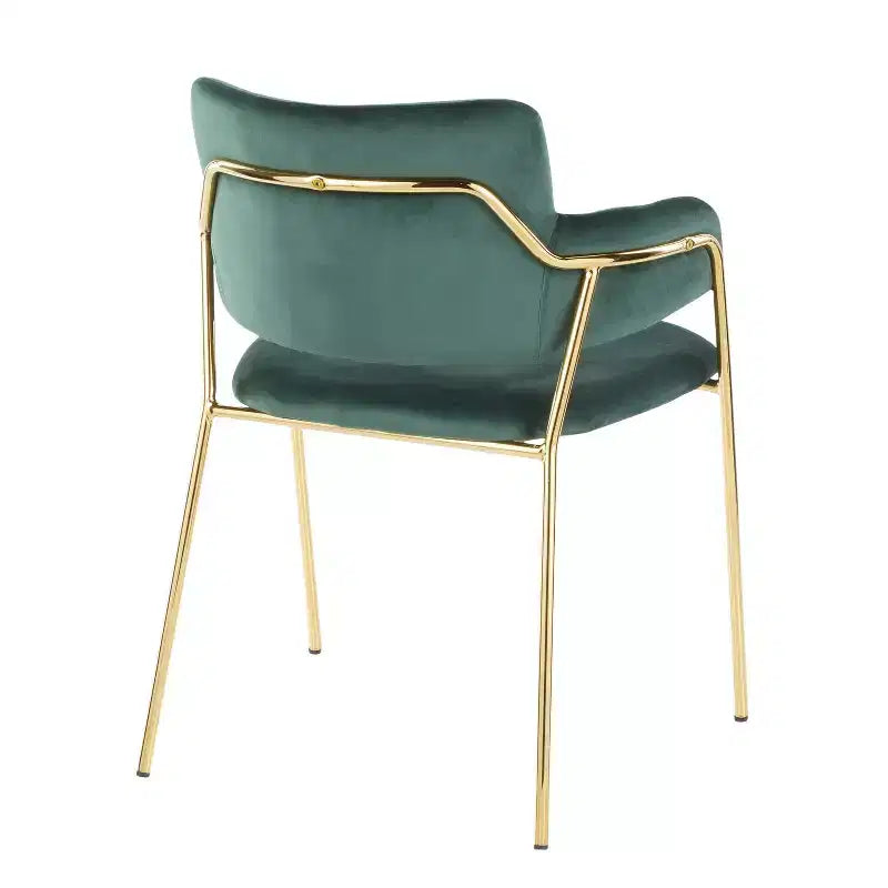 Set of 2 Napoli Contemporary Chairs Gold/Emerald Green Velvet - LumiSource: Chrome-Plated, Metal Legs, Floor Protectors