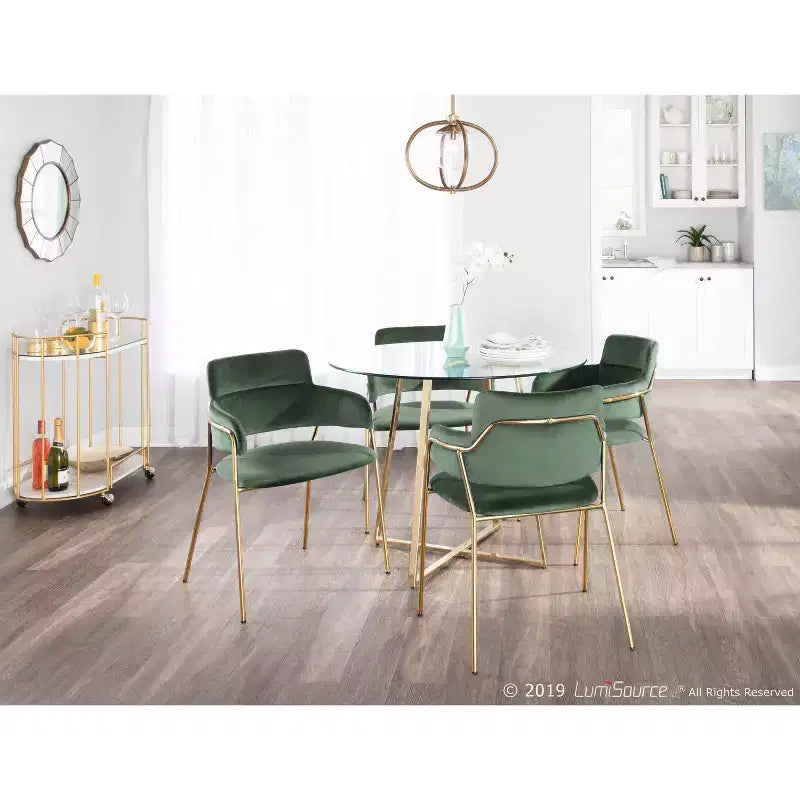Set of 2 Napoli Contemporary Chairs Gold/Emerald Green Velvet - LumiSource: Chrome-Plated, Metal Legs, Floor Protectors