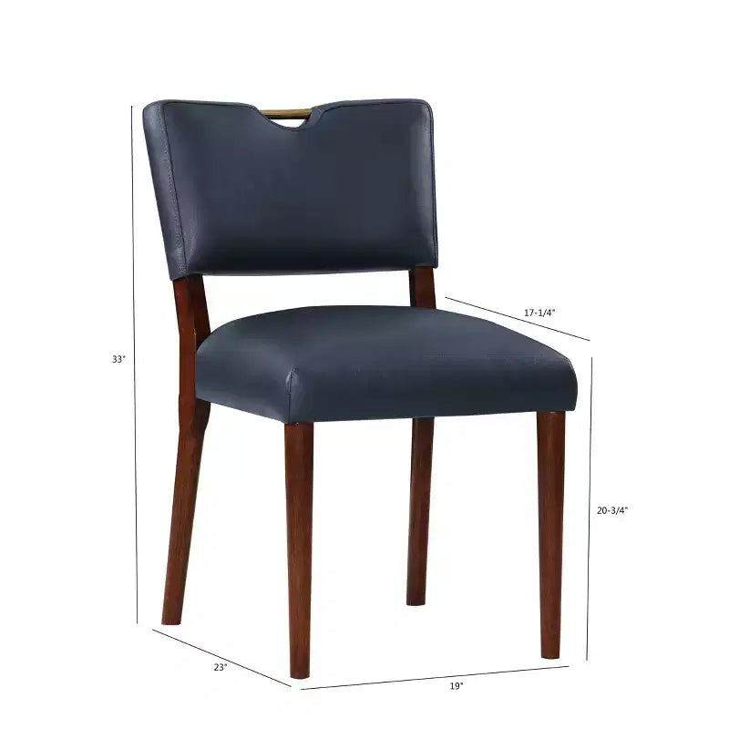 Comfort Pointe Bonito Dining Chair Midnight Blue: Set of 2, Velvet Upholstery, Gold Handle, Walnut Frame
