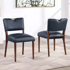 Comfort Pointe Bonito Dining Chair Midnight Blue: Set of 2, Velvet Upholstery, Gold Handle, Walnut Frame