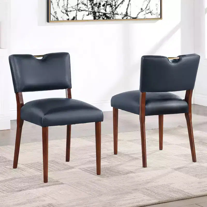 Comfort Pointe Bonito Dining Chair Midnight Blue: Set of 2, Velvet Upholstery, Gold Handle, Walnut Frame