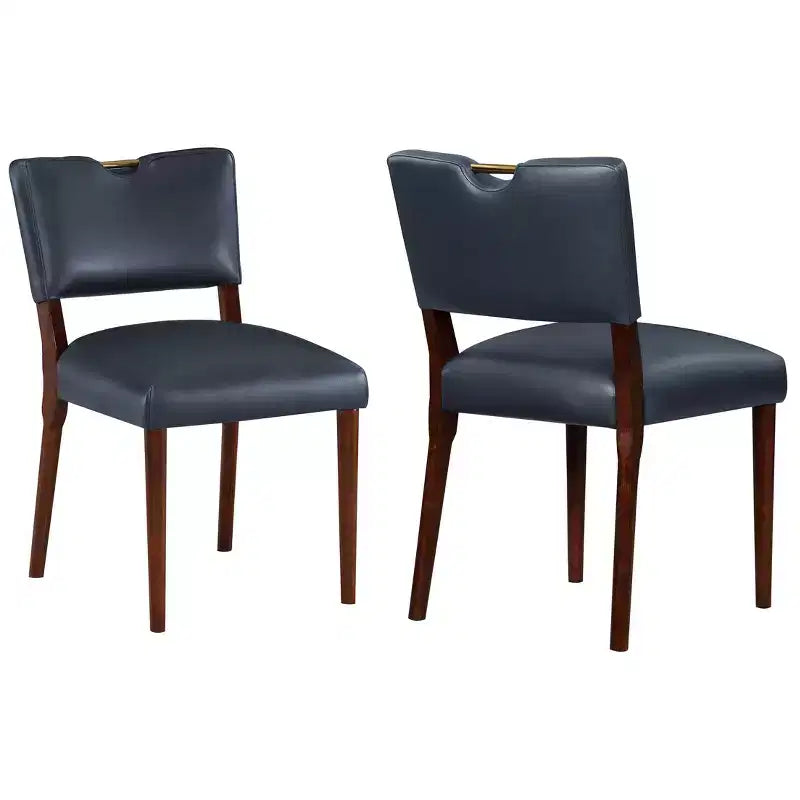 Comfort Pointe Bonito Dining Chair Midnight Blue: Set of 2, Velvet Upholstery, Gold Handle, Walnut Frame