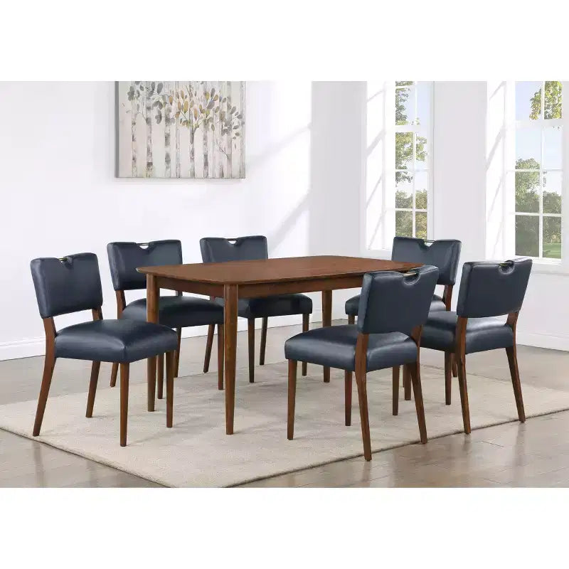 Comfort Pointe Bonito Dining Chair Midnight Blue: Set of 2, Velvet Upholstery, Gold Handle, Walnut Frame
