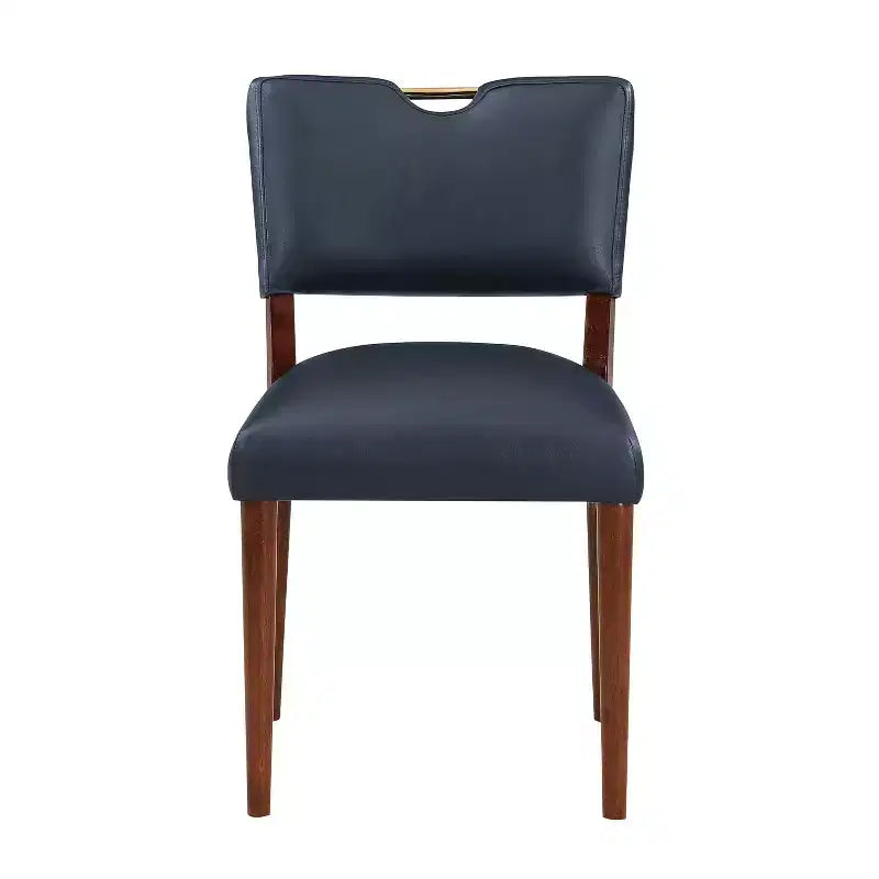 Comfort Pointe Bonito Dining Chair Midnight Blue: Set of 2, Velvet Upholstery, Gold Handle, Walnut Frame