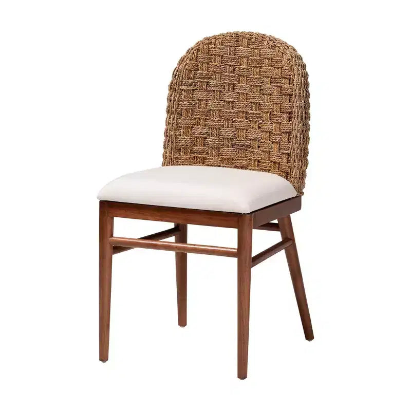 bali & pari Denver Acacia Wood and Seagrass Dining Chair White/Walnut Brown: Bohemian Style, Foam Padded