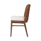 bali & pari Denver Acacia Wood and Seagrass Dining Chair White/Walnut Brown: Bohemian Style, Foam Padded