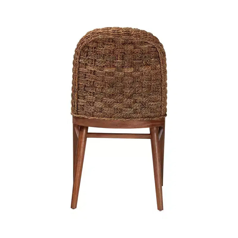 bali & pari Denver Acacia Wood and Seagrass Dining Chair White/Walnut Brown: Bohemian Style, Foam Padded