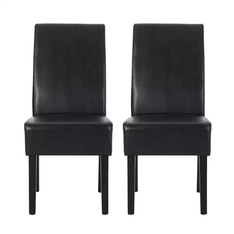 Christopher Knight Home Set of 2 Pollards Faux Leather Upholstered Dining Chairs Midnight Black/Espresso